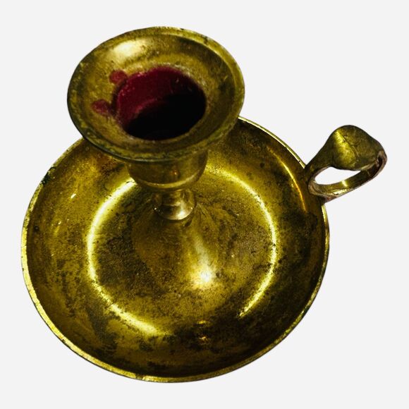 Brass Candle Golder with Finger Holder & Drip Tray Patina Solid Brass - Picture 2 of 4